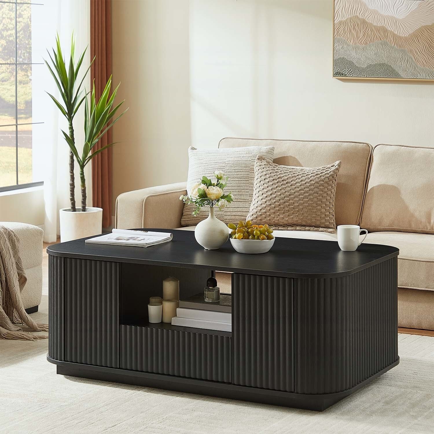 Modern Oval Coffee Table with Drawers and Storage