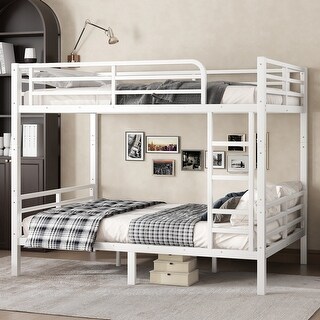 Sturdy Full over Full Metal Bunk Bed with Guardrails and Underbed Storage, Noise-Reducing Frame