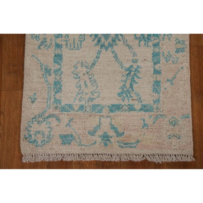 Traditional Geometric Oushak Turkish Oriental Wool Rug Handmade Carpet - 1'11" x 3'11"