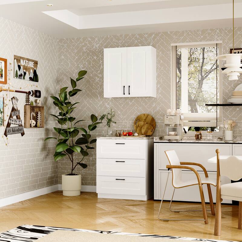 Modular White Kitchen Cabinet Set Customizable Base and Wall Cabinets Pantry Storage and DIY Countertop Design(Without desktop)
