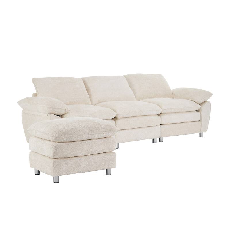 Modern Deep 3-Seat Sofa Couch with Ottoman