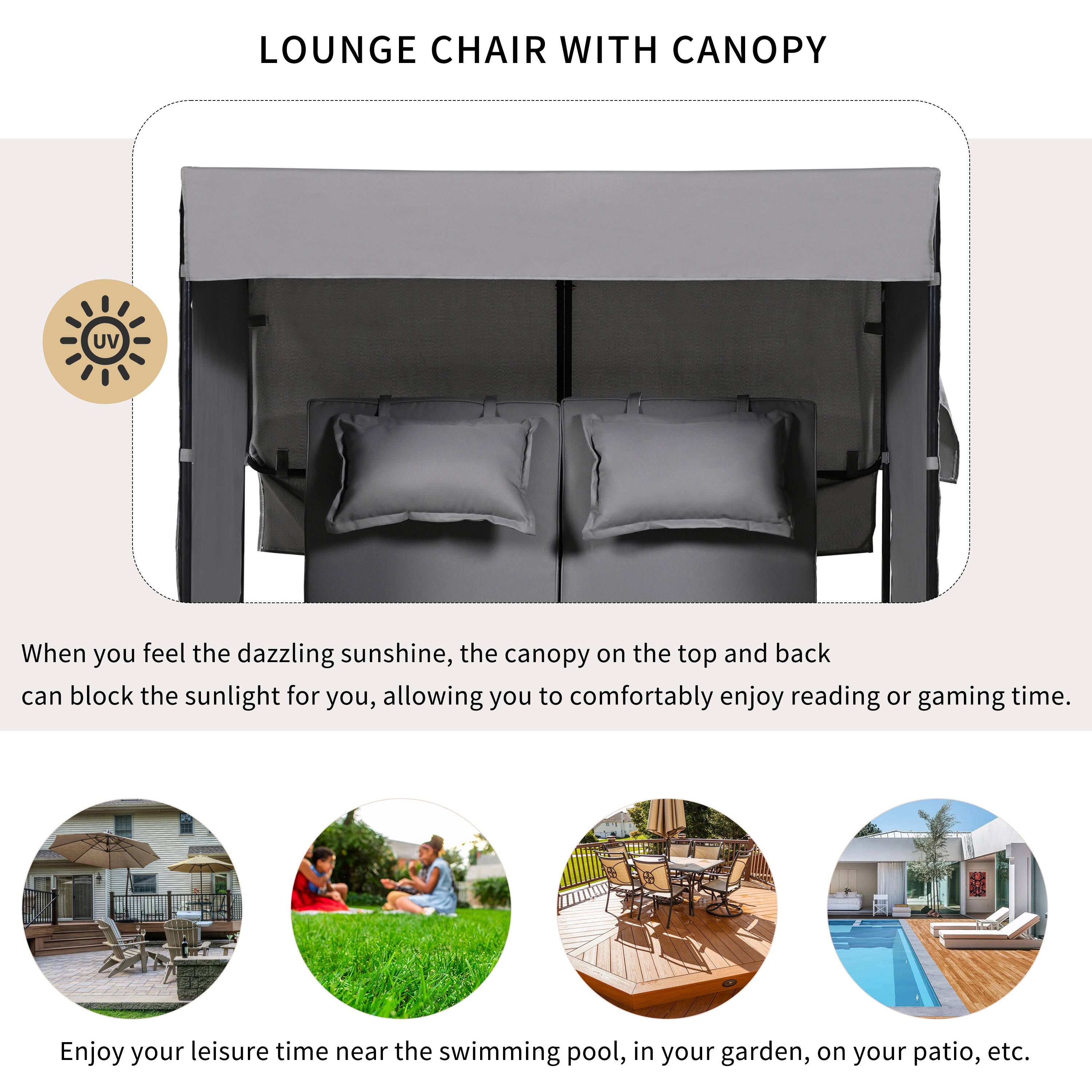 2Piece Rattan Outdoor Patio Bench Lounge Roof Set, Effective UV