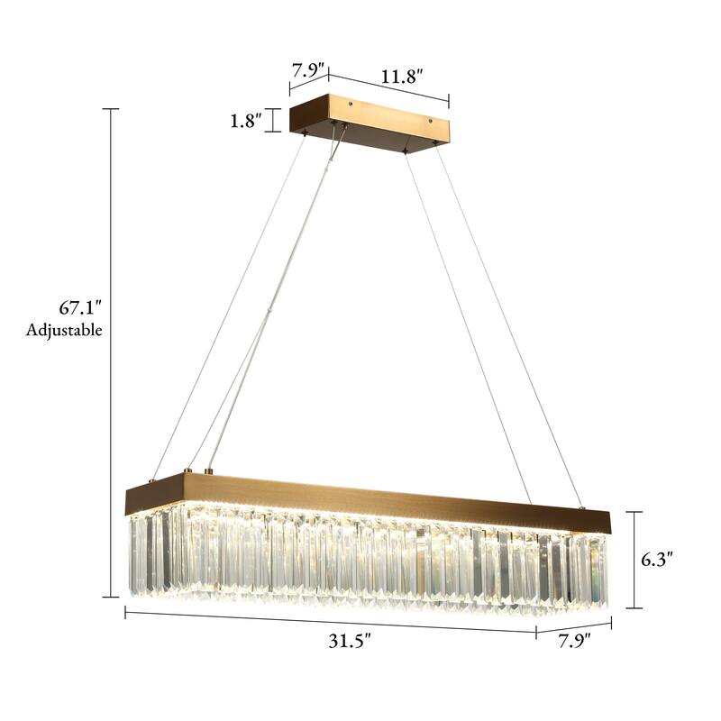 Modern LED Crystal Chandelier Island Lights for Kitchen Island - Gold - 31.5" W x 6.3" H x 7.9" D