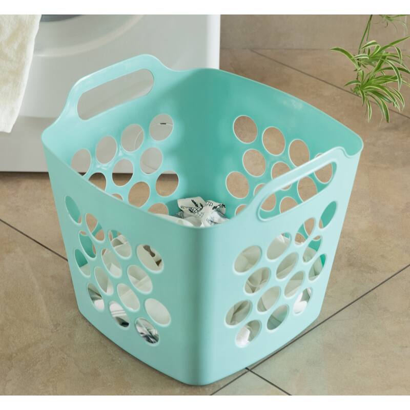 Flexible Plastic Laundry Basket - Square Storage Hamper with Side Handles for Easy Carrying - 28 Litter
