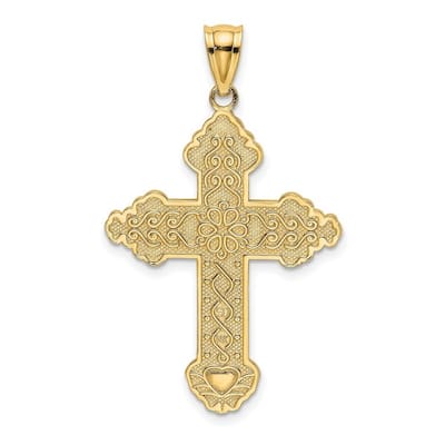 Curata 14k Yellow Gold Beaded Filigree Budded Cross Pendant Necklace 18mm x 29mm