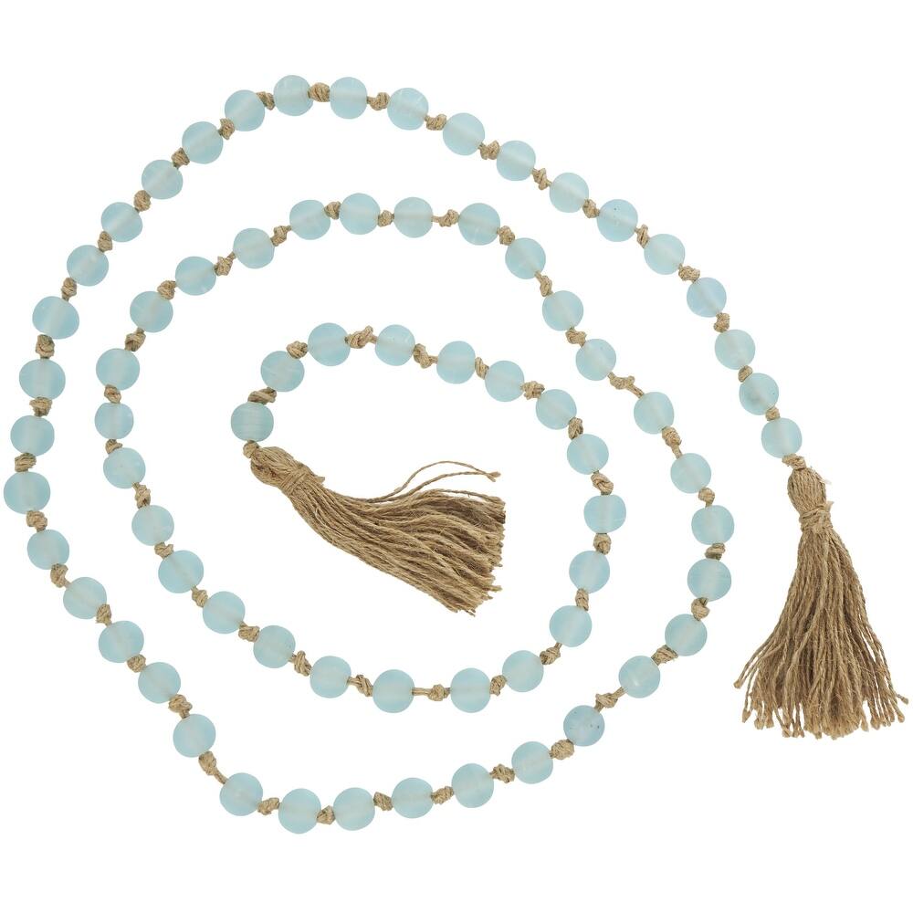 Glass Handmade Round Long Frosted Beaded Garland with Tassel with Knotted Brown Jute - Various Colors - Roche River Decor