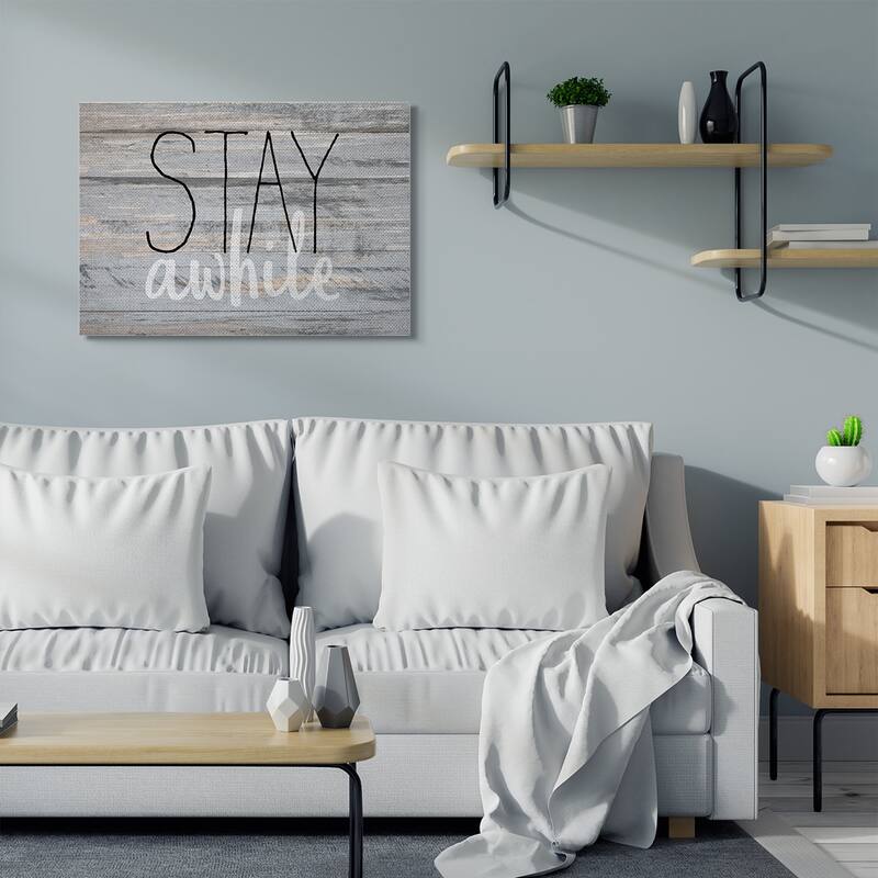 Stupell Stay Awhile Country Home Wood Textured Word Design,16x20, Proudly Made in USA - Multi-Color