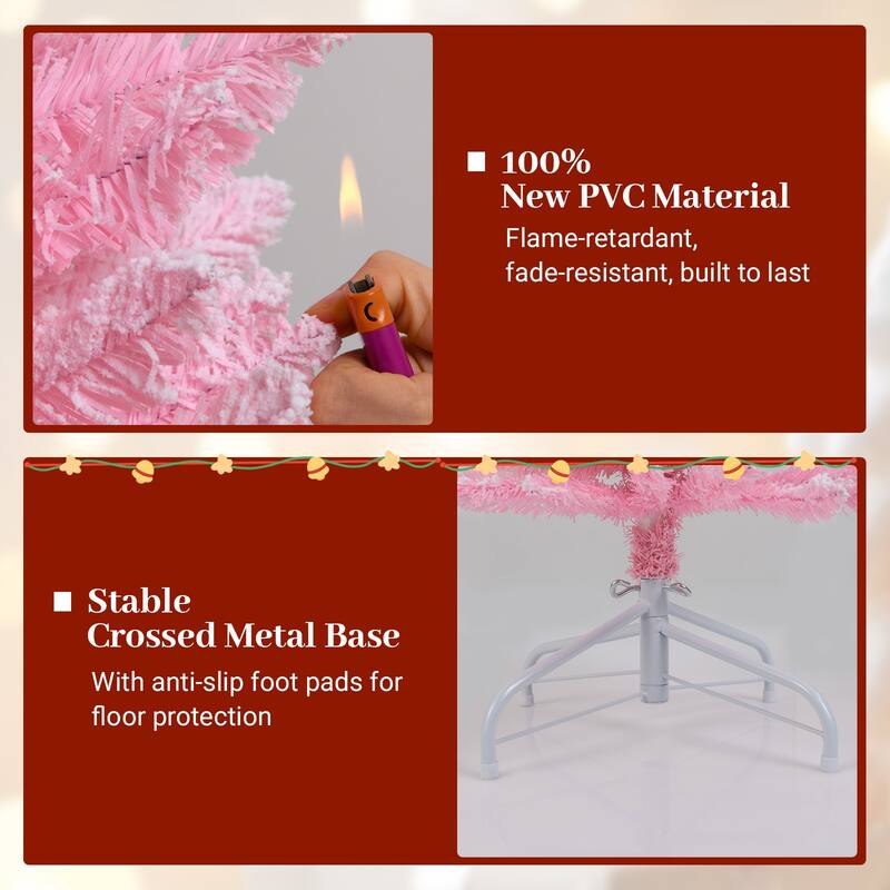 6 Feet Artificial Pink Slim Pencil Shape Christmas Tree with 460 Branch Tips and Stable Metal Stand - 6 Feet