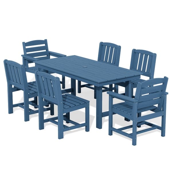 slide 2 of 12, 7-Piece HDPE Outdoor Dining Set 66.9''L Table with 6 Chairs Blue