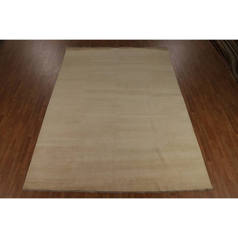 Hand Knotted Oriental 100% Wool Carpet Modern Solid Beige & Ivories Gabbeh Area Rug - 11' 11'' X 8' 8''