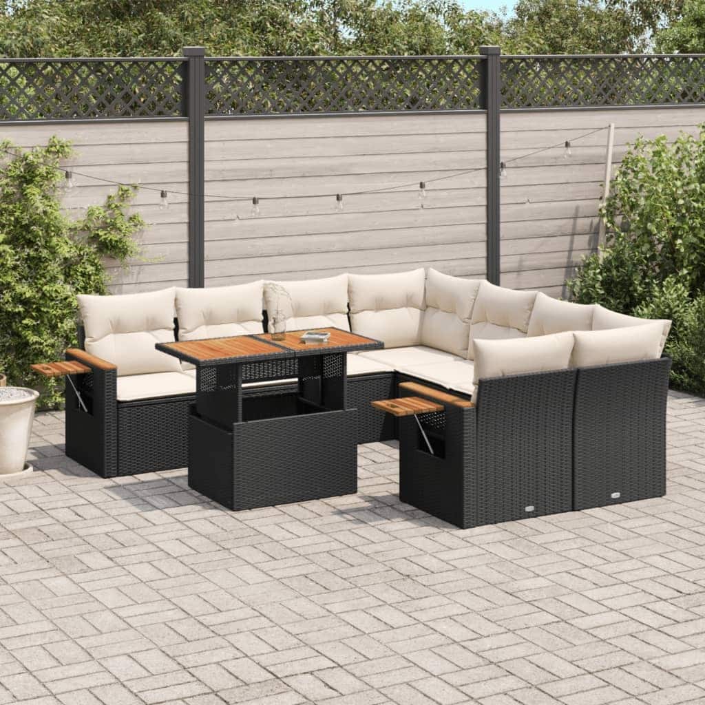 vidaXL Garden Sofa Set Black PE Rattan 9 Piece Set Adjustable Feet - 21.7 x 39.4 x 28.7