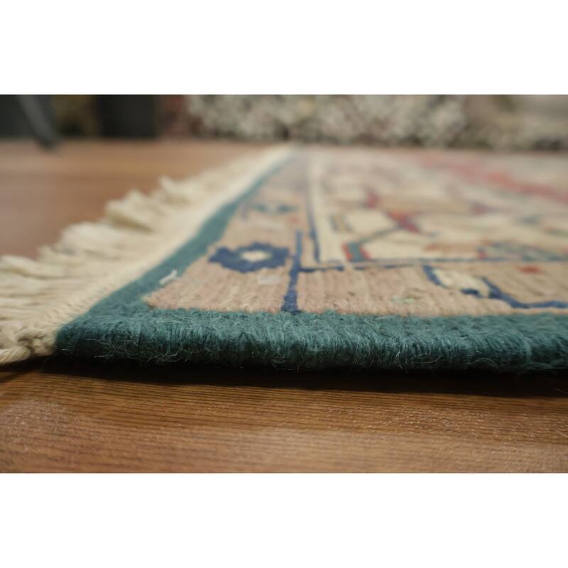 Hand Knotted Oriental 100% Wool Carpet Traditional Geometric Green Heriz (serapi) Area Rug - 8' 9'' X 5' 9''