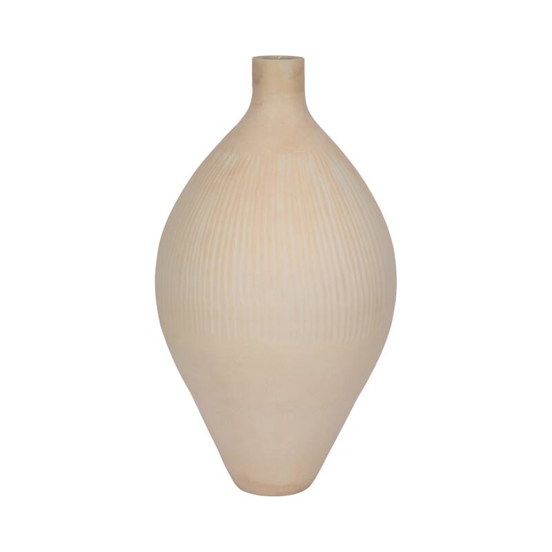 Glass Small Modern Textured Ribbed Vase - Ivory