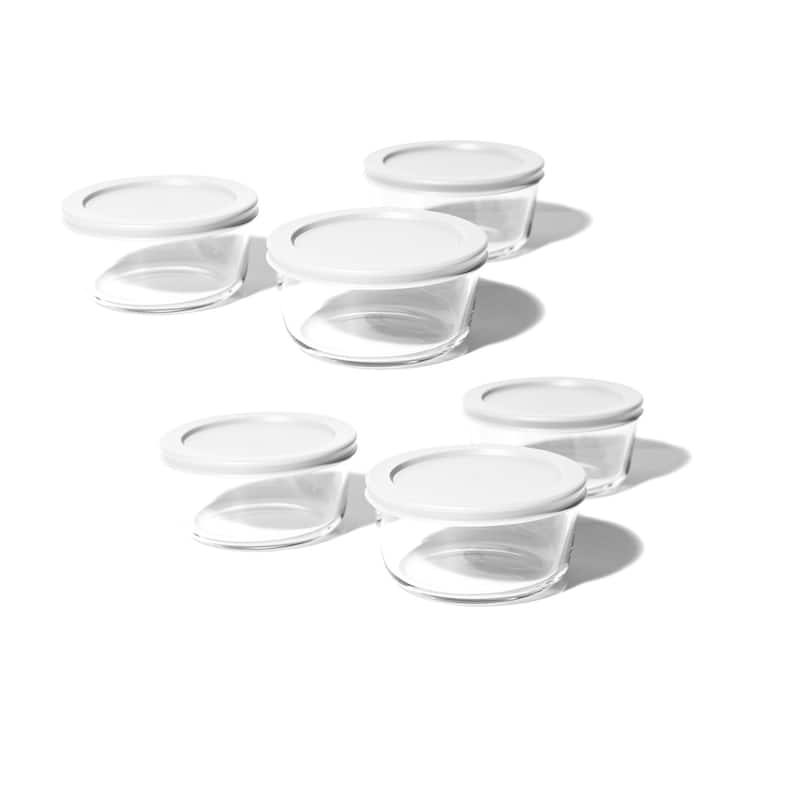 Glass Food Storage Containers Set - Round, 4-Cup (32oz) BPA-Free, Microwave & Oven Safe, Airtight Lids - 12 Piece Set (6 Containers + 6 Lids) - White