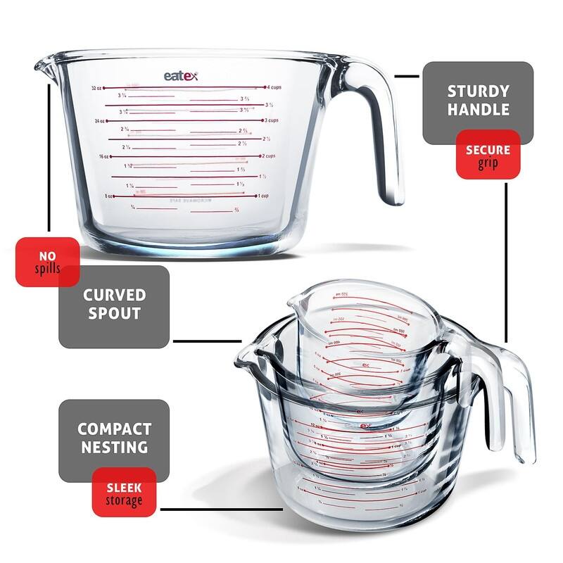 Glass Measuring Cups Set of 3/6 -Liquid Measuring Cups