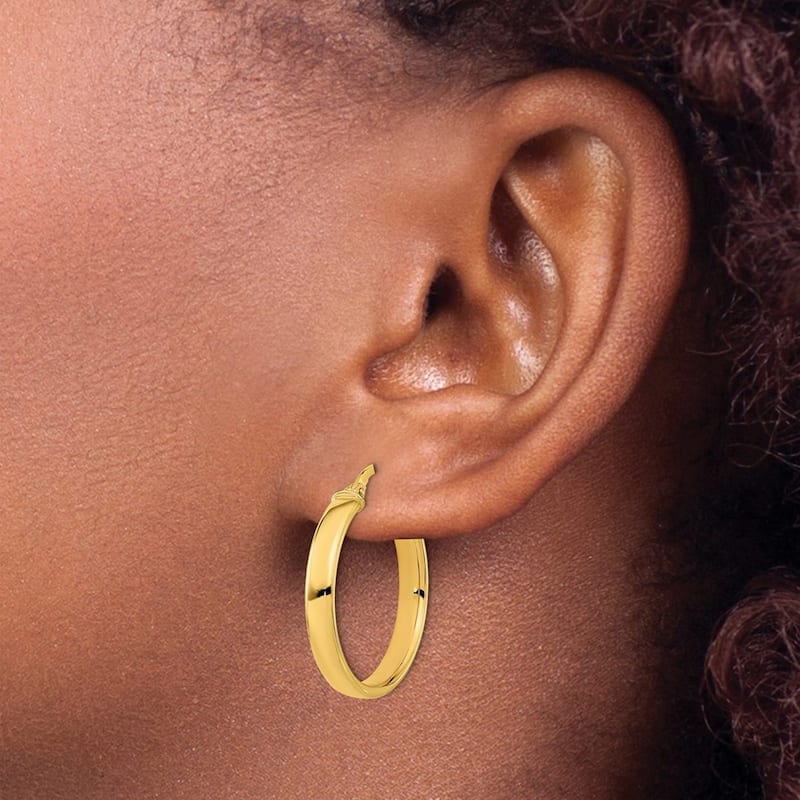 Curata 14k Yellow Gold Polished 25.75x3.75mm Domed Classic Earrings