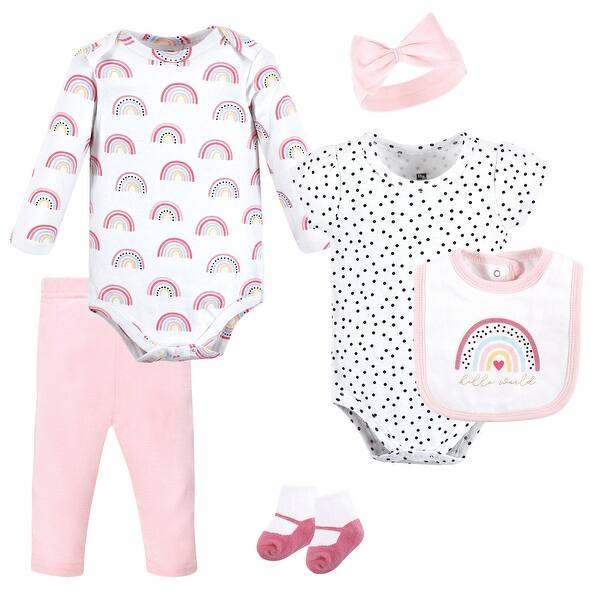 slide 1 of 1, Hudson Baby Infant Girl Cotton Layette Set, Modern Rainbow 0-3 Months - Modern Rainbow