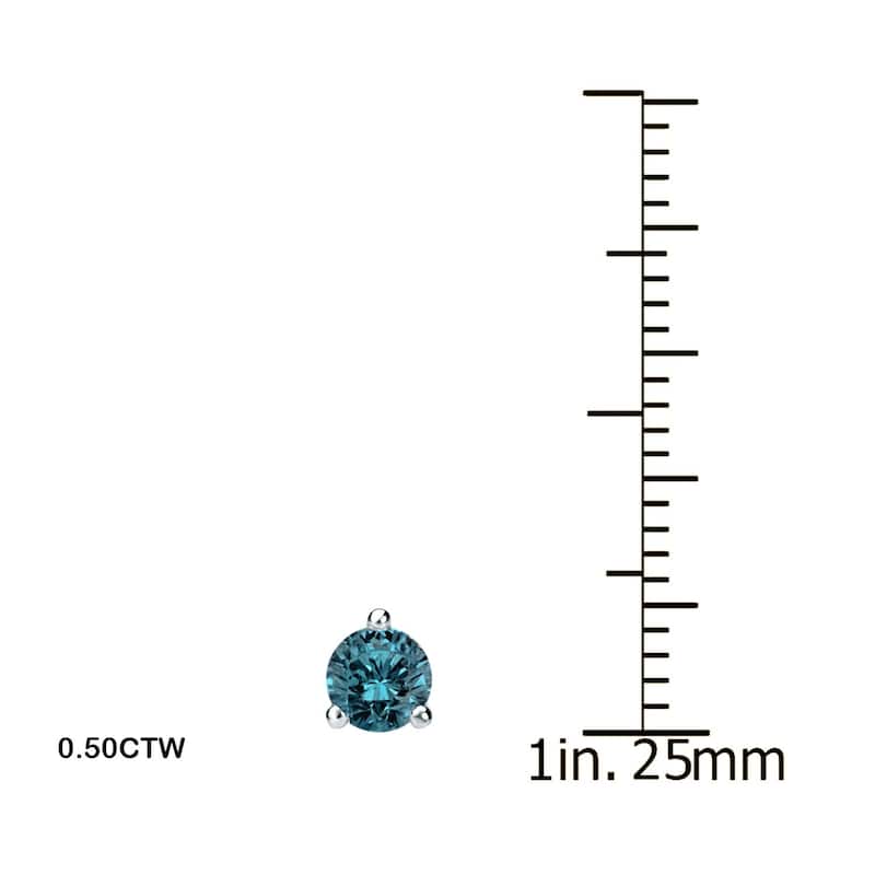 Auriya 14k Gold 1/4 to 2ctw Round Blue Diamond Stud Earrings Martini-set (I1-I2) - 0.50ctw