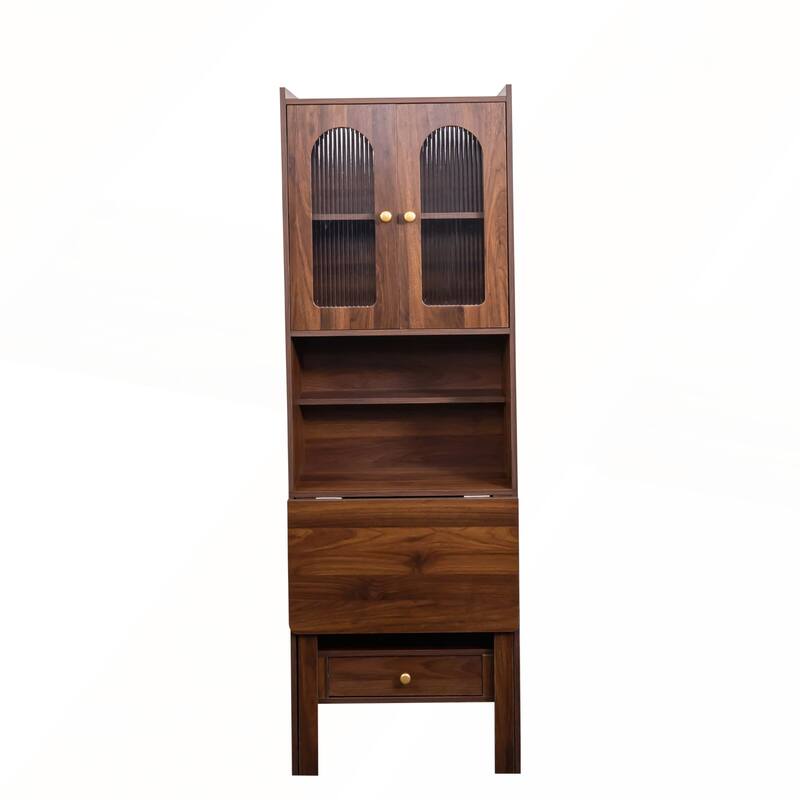 Fold-Out Convertible Desk Cabinet with Shelf and Drawer for Multi-Function Home Office Workstation