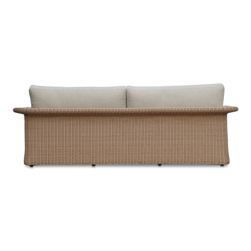 NADAAL STUDIOS Mareth Sofa, Tulip-Shaped Wicker Seat with Cushioned Upholstery, Aluminum Frame, Brown - Seats 3