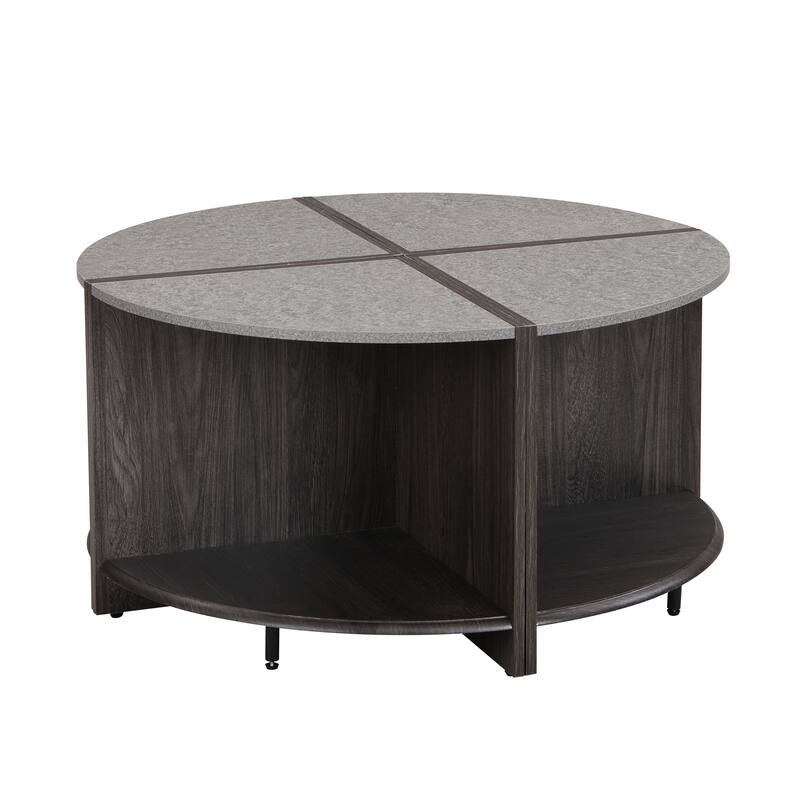 GDFStudio - Mason 4-Piece Industrial Round Coffee Table with 2-Tier Storage