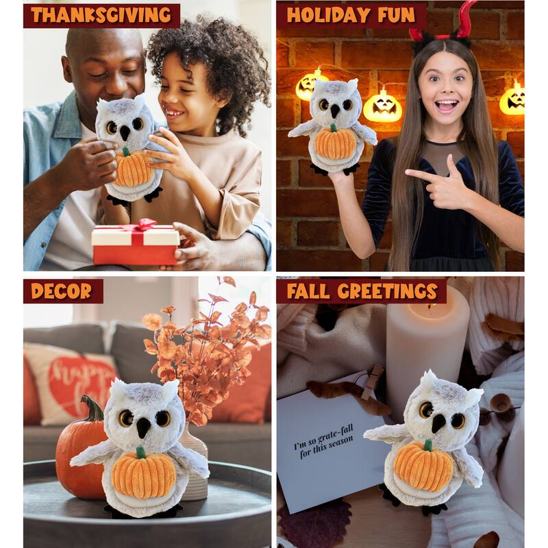 DolliBu Super Soft Owl Stuffed Animal with Pumpkin Decor Plush - 8.5 inches