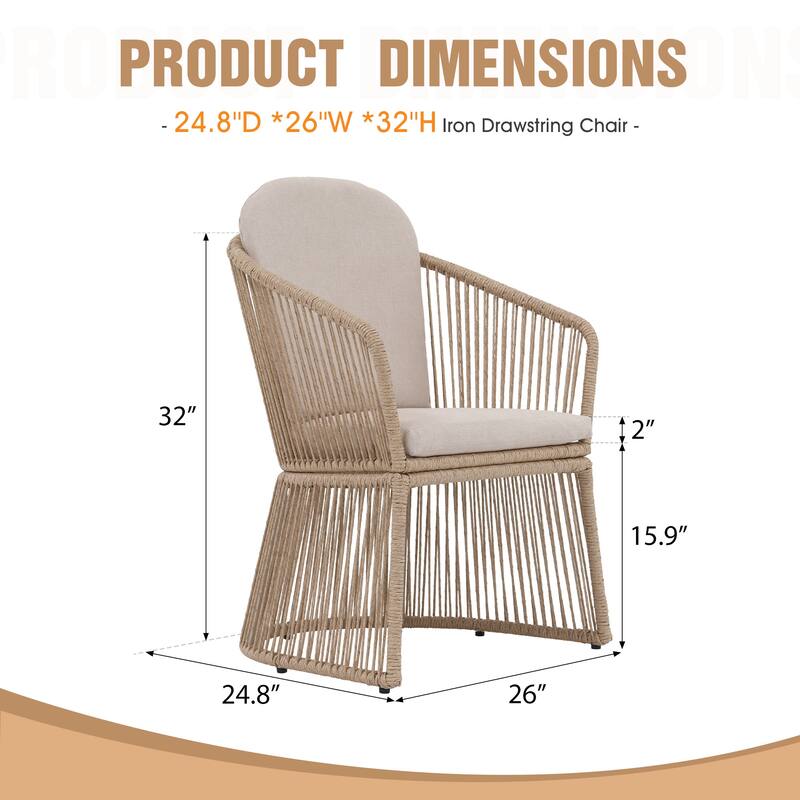 Outdoor 2-piece Steel Dining Chair with Cushion