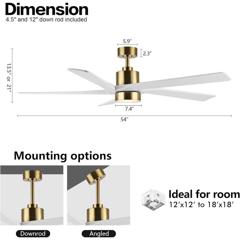 54" Gold Aero Blade Ceiling Fan with LED Light and Remote - 54"D x 54"W x 21"H