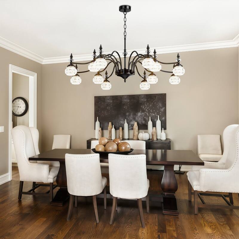 Farmhouse Antique Chandeliers with Glass Shade, Vintage Black Crystal Chandelier