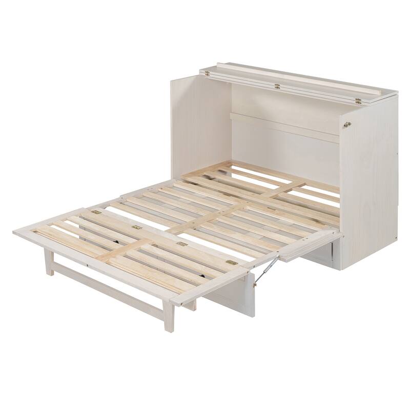 Space-Saving Full Size Murphy Bed with USB Ports and Storage Drawers, Brushed White