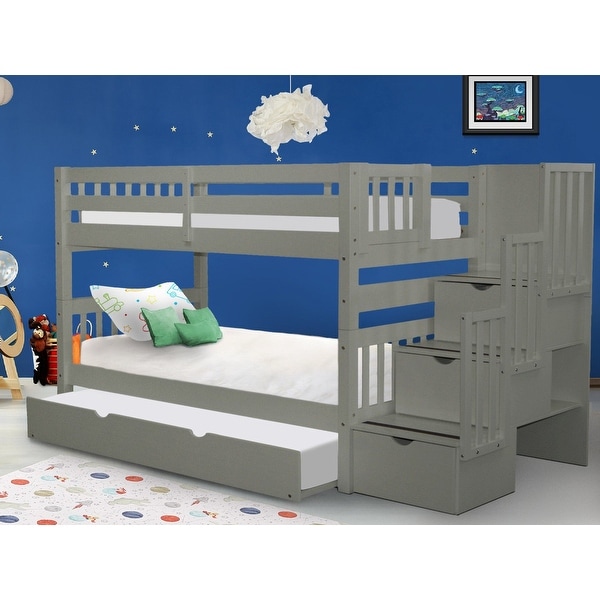 grey bunk bed with stairs