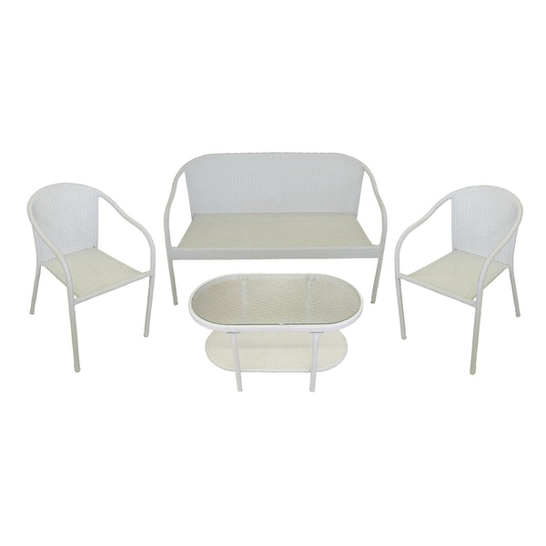 4Piece White Resin Wicker Patio Furniture Set Loveseat, 2 Chairs