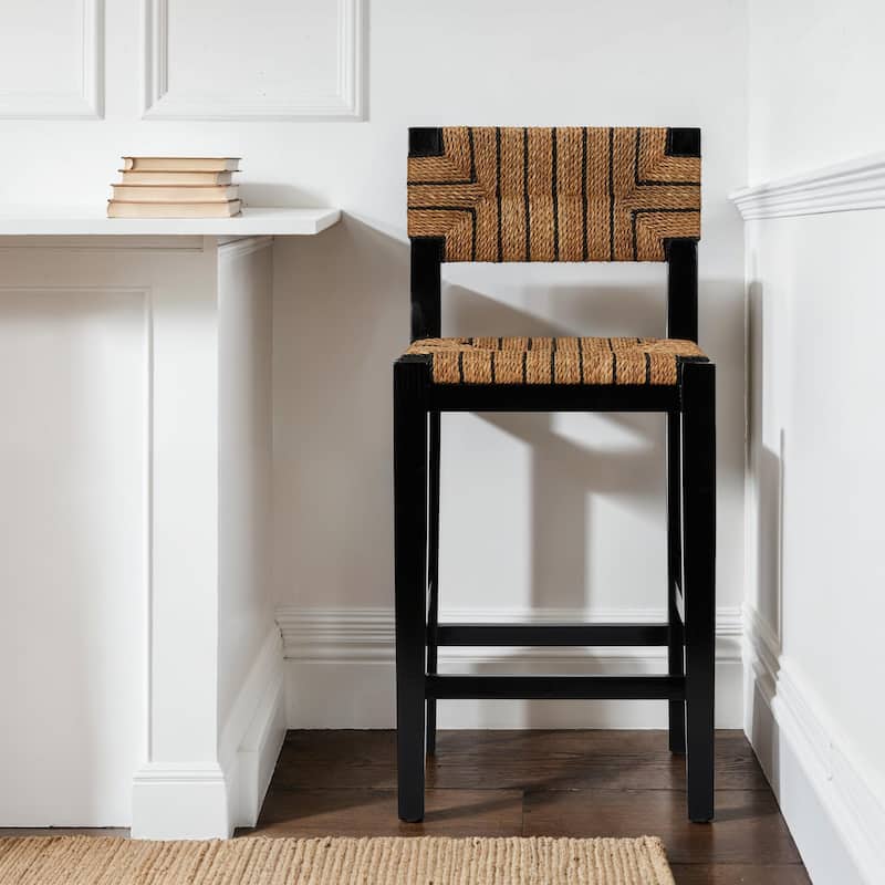 Willowbrook Solid Wood and Natural Woven Seagrass Rope Counter Stool