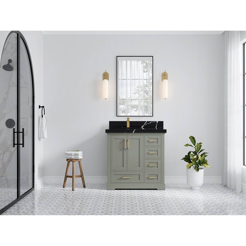 Willow Collections 36 x 22 Boston Left Offset Sink Bathroom Vanity with Quartz or Marble Countertop