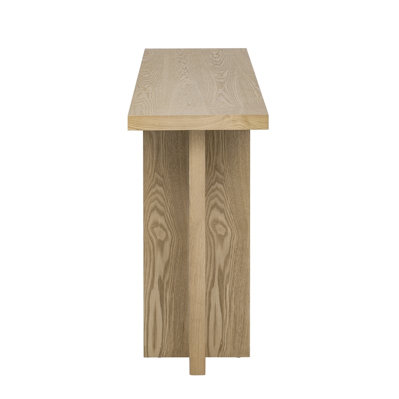 Ash Wood Veneer Console Table with T-Leg Design, 60" Long Wooden Entryway Table, Living Room Sofa Table with Storage Shelf