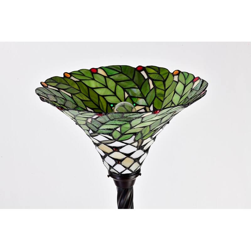 Tiffany-style Green Leaf Torchiere Lamp