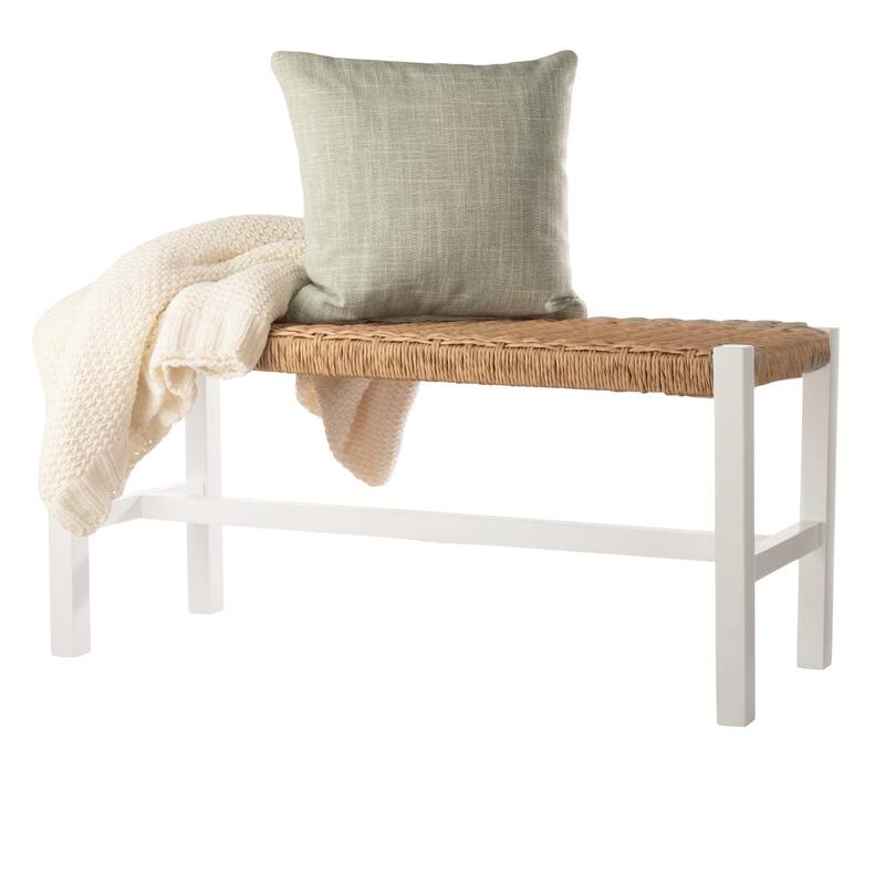 Newport 40" Wood Bench with Handcrafted Woven Rope Seat, White
