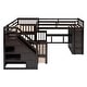 preview thumbnail 21 of 43, Twin-Twin over Full L-Shaped Bunk Bed with 3 Drawers, Portable Desk, Wardrobe, Guardrails & Solid Pine Frame, Grey