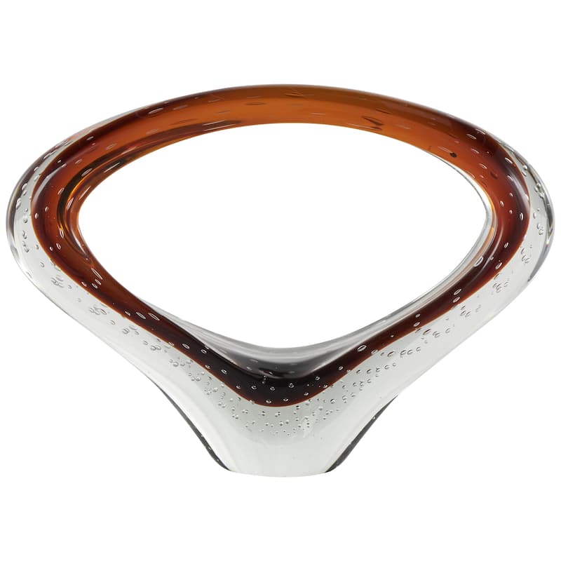 Glass Abstract Ombre Cutout Oval Decorative Sculpture with Bubble Texturing - Dark Blue or Copper - Roche River Decor