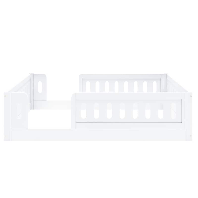 GDFStudio - Modern Wooden Full Size Platform Bed with Guardrail and Storage Shelves