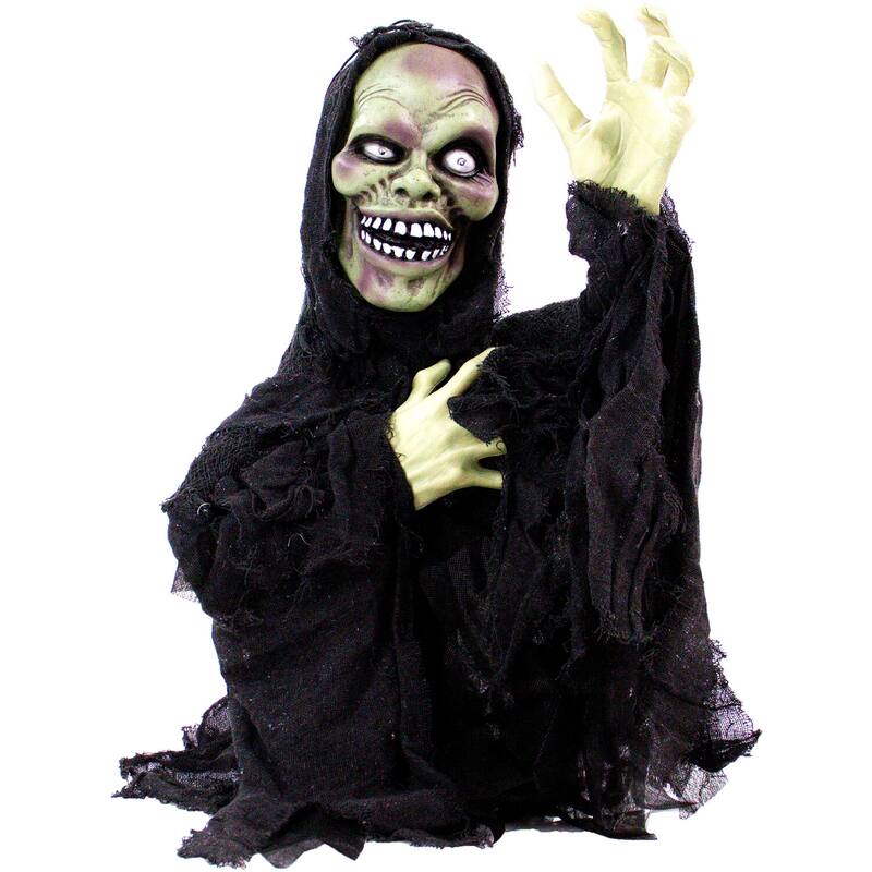 Haunted Hill Farm 24 In. Pop-Up Animatronic Ghoul, Indoor/Outdoor Halloween Decoration, Flashing Red Eyes, Poseable, Battery