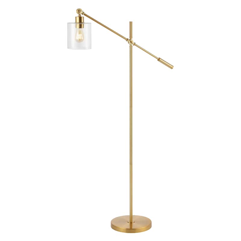 Axel Classic 60" Iron/Seeded Glass Adjustable Head Modern LED Floor Lamp, Brass Gold by JONATHAN Y - 1 Bulb