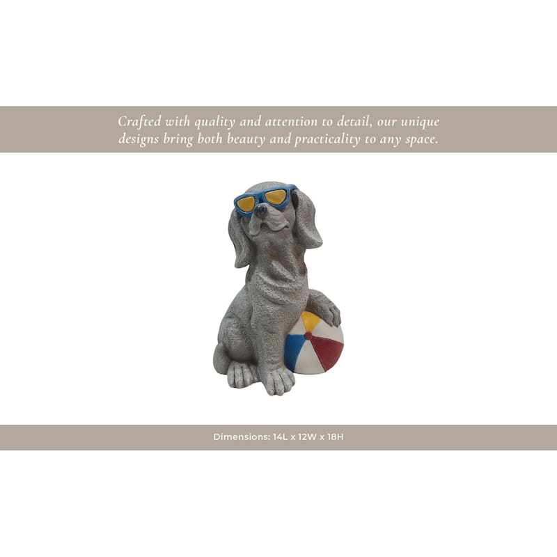 Polyresin Garden Statuary Playful Dog Sunglasses Beach Ball - 18" Gray