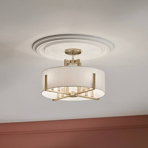 Kichler Lighting Malen 20 in. 8-Light Champagne Bronze Convertible Semi-Flush Mount Light with Fabric Shade