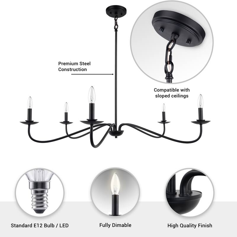 Black Transitional Dimmable 5-Light Candle Chandelier