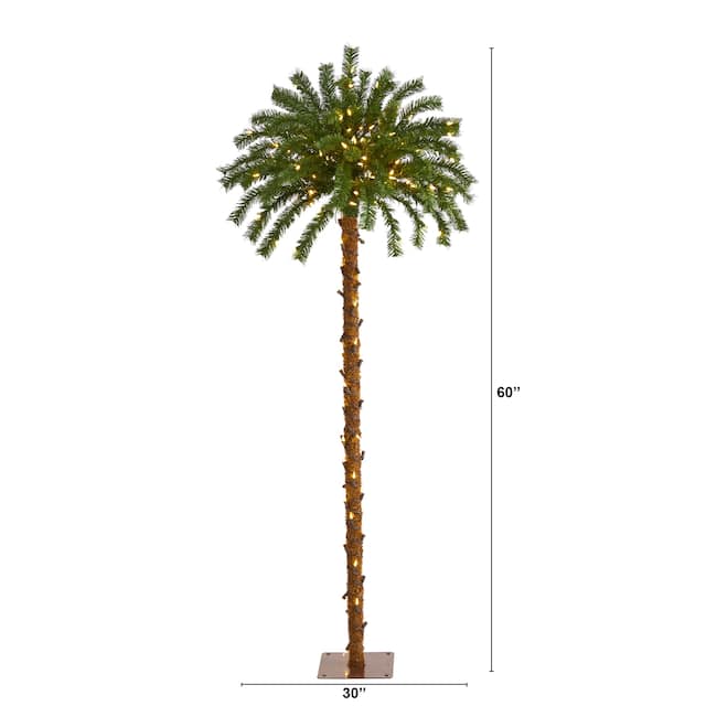 5' Christmas Palm Tree with 150 Warm White LED Lights - Green