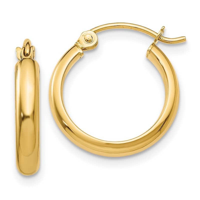 Curata 14k Yellow Gold Polished Round Tube 2.7x12mm Hoop Earrings