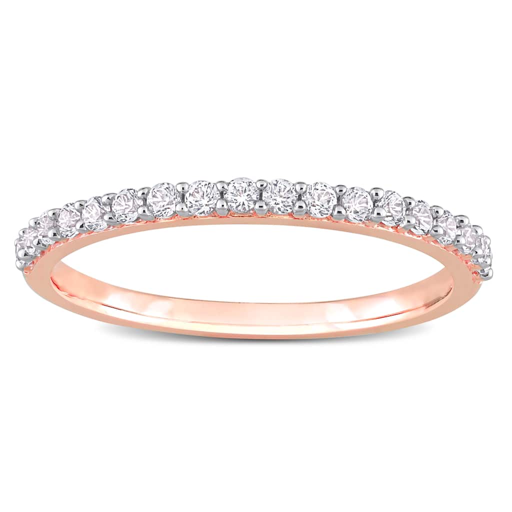 Miadora Created White Sapphire Stackable Anniversary Wedding Band in 10k Rose Gold