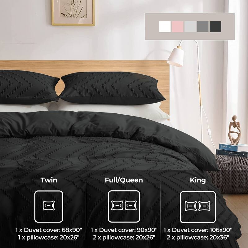 Lightweight Clipped Duvet Cover Set Geometric Solid Color