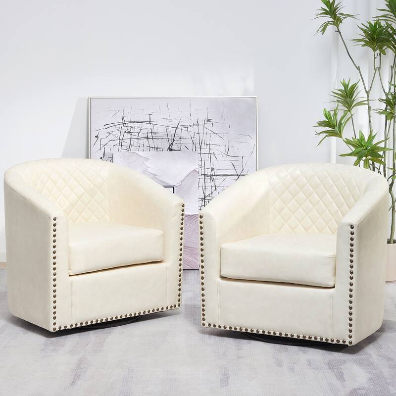KINWELL 3-Piece PU Living Room Sets 1 Loveseat 2 Swivel Chairs